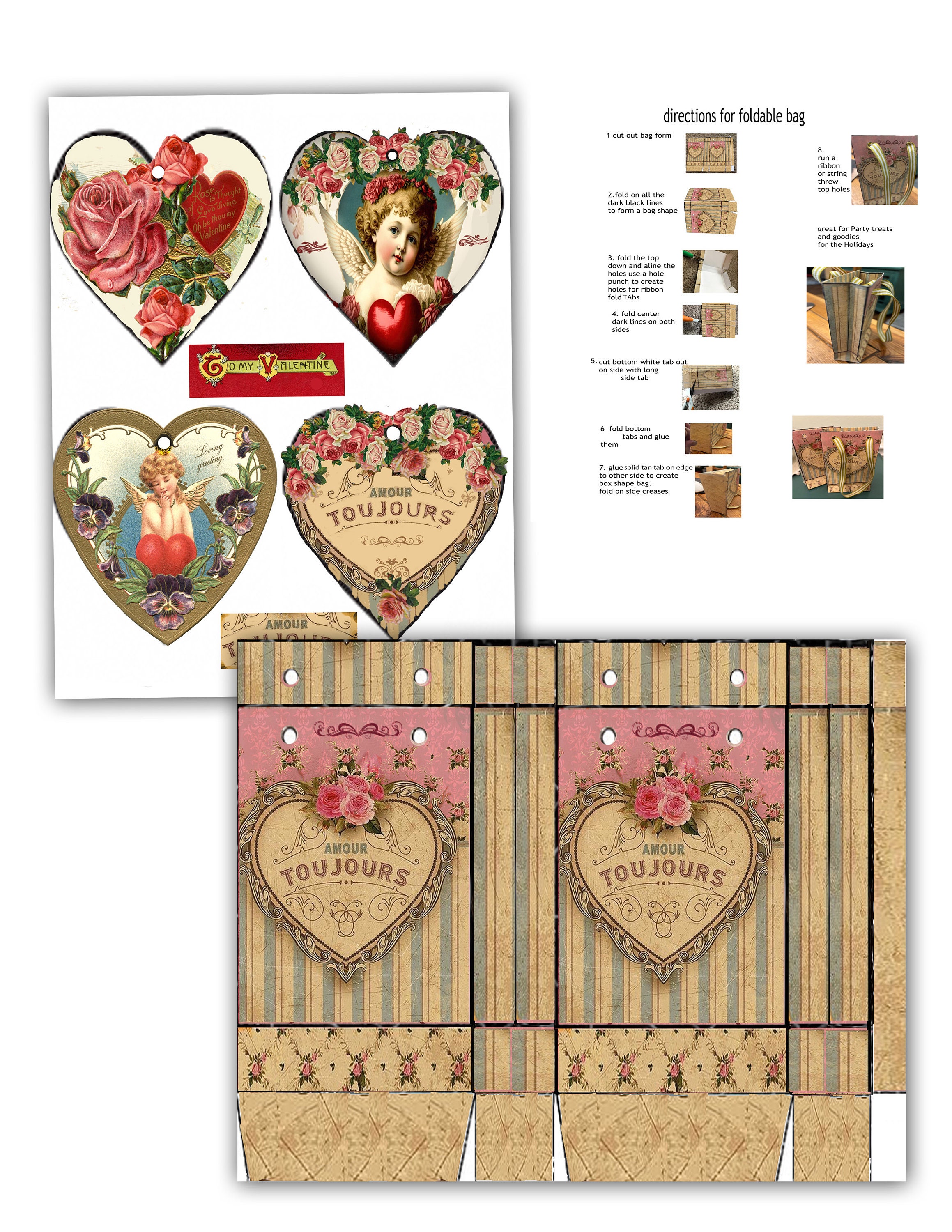 Printable Valentine Bag With a Set of 4 Valentine Day Hearts Great for ...