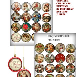 afdrukbare kerst vintage cirkels van 2 inch 32 verschillende knopen voor de kerstman en de elven geweldig voor plakboek en doe-het-zelfkunstprojecten