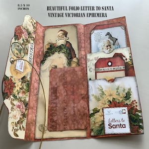 Folio navideño imprimible de estilo victoriano, carta a Papá Noel con efímeras, ideal para diarios basura y proyectos de manualidades de bricolaje, estilo victoriano vintage.