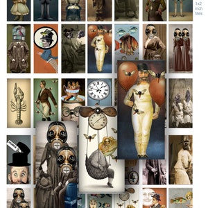 Steampunk Collage Tiles: 1x2 Inch Printable Craft Tiles (PDF & JPEG)