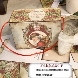 do wydrukowania małe pudełka o tematyce wiktoriańskiej 5x3x2 cale, trzy nieznacznie różniące się style, idealne na małe prezenty do powieszenia na choince lub na małe smakołyki