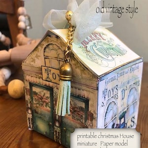 Viktorianisches Haus zum Ausdrucken, alte Weihnachtsdekoration für Baum, Spielzeugladen, Collagebogen im alten Vintage-Stil passend zu anderen Bögen im Shop