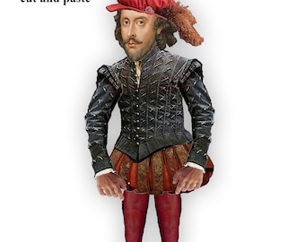 William Shakespeare paper doll cutout ephemera DIY cut and paste paper puppet to celebrate his birthday