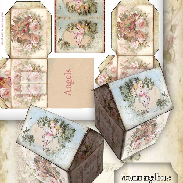 printable Victorian spring floral  paper house 3x3 inches easy assembly, table decor wedding candies spring decor easter DIY craft project