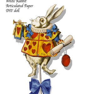printable White Rabbit Alice in Wonderland paper doll cutout ephemera DIY collage sheet cut and paste paper puppet craft sheet collage sheet