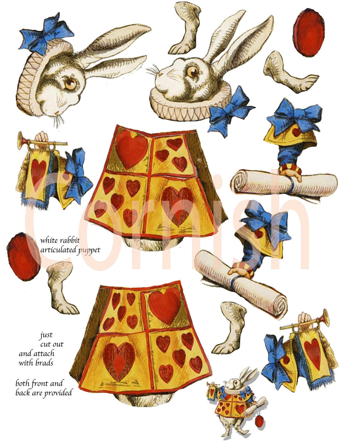 Printable White Rabbit Alice in Wonderland Paper Doll Cutout Ephemera