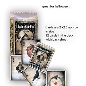 Jeu de cartes Steampunk imprimable petit, 2,5 x 2 po. au format 52 cartes Edgar Allan Poe, idéal pour Halloween gothique macabre, comprend une boîte DIY amusante