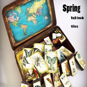 Spring tiles printable 1x2 domino collage sheet for projects ephemera and craft projects junk journals scrapbook art