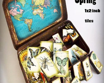 Spring tiles printable 1x2 domino collage sheet for projects ephemera and craft projects junk journals scrapbook art