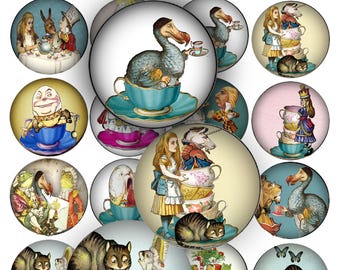 Alice in Wonderland Circles collages buttons: Printable Ephemera, Scrapbook Embellishments (JPEG)