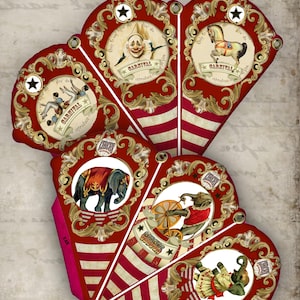 Cones de circo vitorianos vintage, ótimos para pipoca doce e decoração de festa, dois cones cortados, dobrados e colados, fáceis de fazer, decorações de festa DIY.