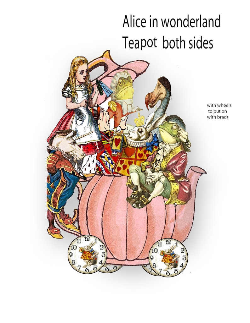 Printable Alice in Wonderland Teapot on Wheels With Alice and the Mad
