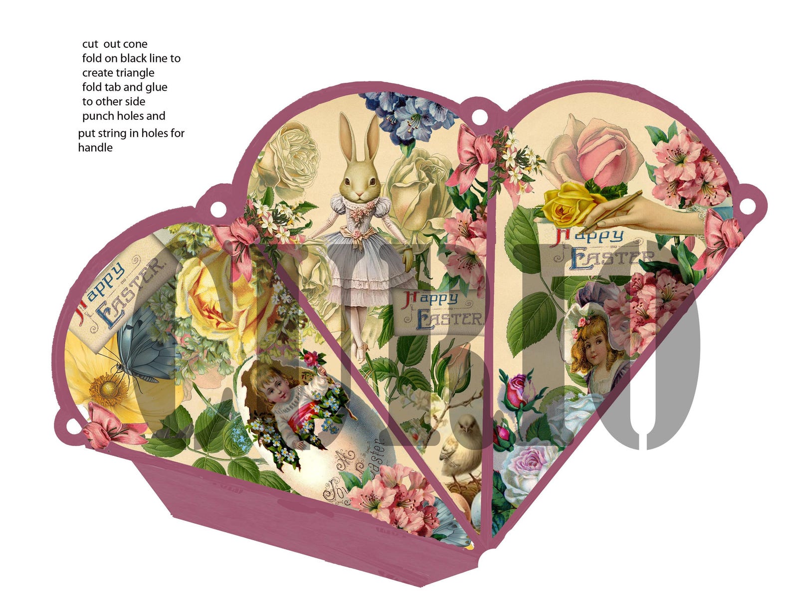 Printable Victorian Easter Spring Cones Two, 7x3.5 Inches Pastel Floral ...