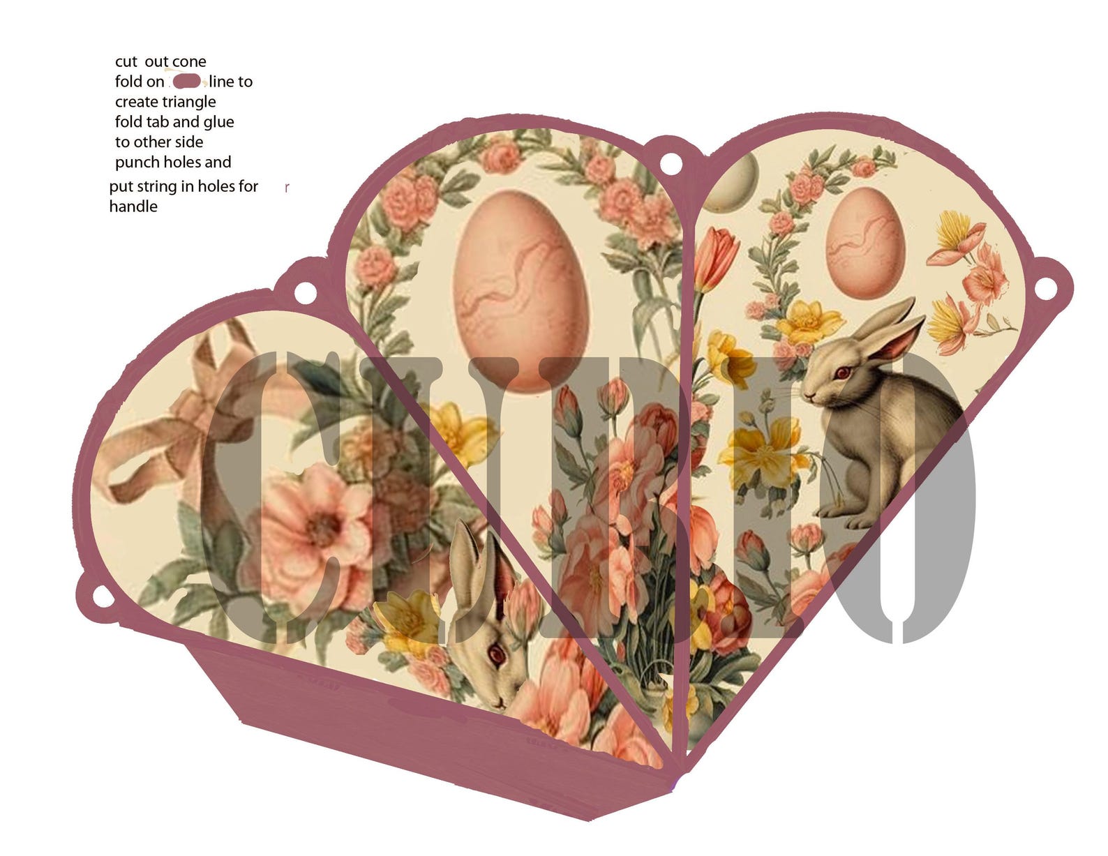 Printable Victorian Easter Spring Cones Two, 7x3.5 Inches Pastel Floral ...