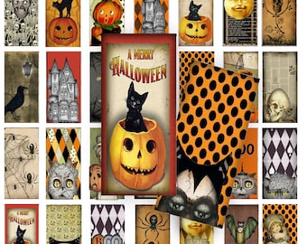 Printable 1x2 domino collage sheet vintage halloween tiles for projects and jewelry ephemera and craft projects junk journals scrapbook art