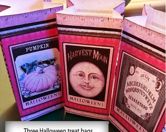 Printable Halloween Treat Bags, Pumpkin, Moon, Ouija (PDF)