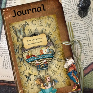 Alice in Wonderland printable mini journal whimsical papers ephemera DIY with clip art mini dolls and cover