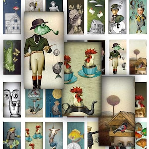 Printable Victorian Steampunk Collage Sheet: Whimsical 1x2 Tiles (PDF)