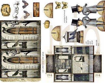 Vintage Edgar Allan Poe Matchbox Collage Sheet: Characters & Stands (Printable)
