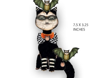 Printable Halloween Gothic Alley Cat Articulated Doll (PDF, JPEG)