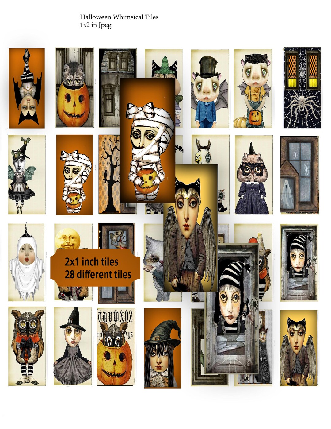 Halloween Domino 1x2 Tile Collage Sheet: Printable Ephemera Tiles for ...