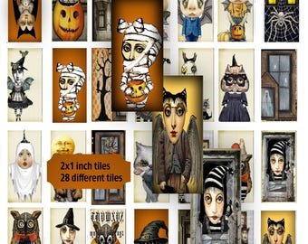 Hoja de collage de fichas de dominó de Halloween de 1x2: fichas efímeras imprimibles para manualidades (descarga en PDF y JPEG)