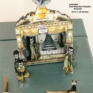 Le théâtre miniature imprimable Haunted Theatre présente Dracula comprend des instructions et des personnages gothiques macabre sur le thème de l'art victorien DIY