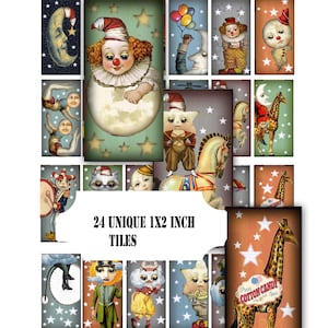 Afdrukbare tegels van 1 x 2 inch The night Circus ideaal voor plakboeksieraden en dominokunst DIY-knutselwerk 24 unieke tegels voor gebruik als doe-het-zelfkunst