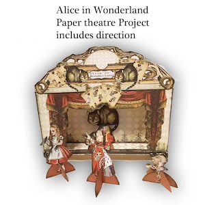 Alice nel paese delle meraviglie teatro stampabile include personaggi fronte-retro con istruzioni Alice regina cappellaio matto gatto del cheshire