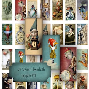 Printable 1x2 Domino Tiles: Spring Steampunk Collage Sheet (JPEG, PDF)