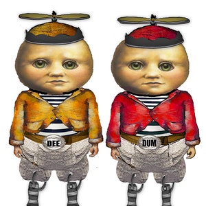 drukowane papierowe lalki Alicji w Krainie Czarów Tweedle Dee i Tweedle Dum drukowane ruchome nogi idealne do dzienników i scrapbookingu DIY