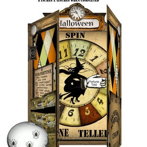 Carte d'Halloween pliable avec pochettes et jeu d'éphémères avec des cartes de bonne aventure idéales pour un album ou pour un bricolage amusant à la fête d'Halloween