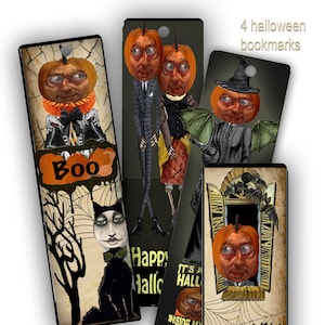 printable Halloween pumpkin head bookmarks downloadable file clip art collage junk journal ephemera halloween gothic great  trick or treat