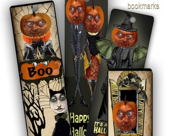 Gothic Halloween Pumpkin Head Bookmarks: Printable Clip Art (PDF)