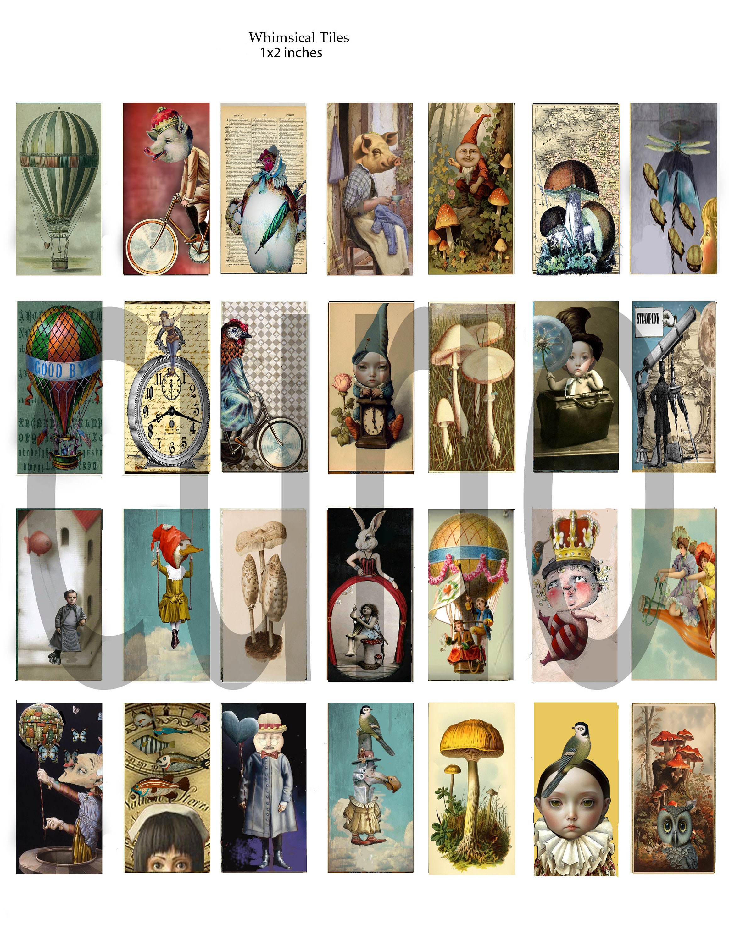 Printable 1x2 Domino Collage Sheet Spring Surreal Steampunk Tiles for ...