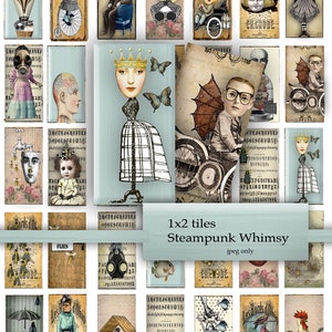 Steampunk Domino Tiles 1x2 Inch, Whimsical Collage Design (Jpeg and PDF)