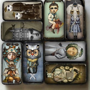 Steampunk Domino Collage tiles : Whimsical art Printable Craft 1x2 inch for Jewelry (JPEG Download)
