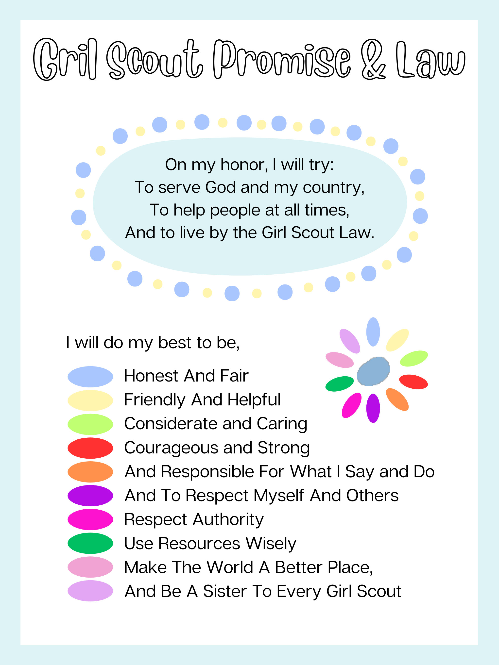 Girl Scout Promise and Law Printable Cards *DIGITAL PRODUCT* Etsy