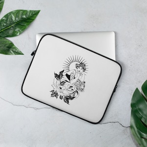 Laptop Sleeve with Tattoo Art, Women with Tiger - Neoprene Laptop Cover with Faux Fur Liner