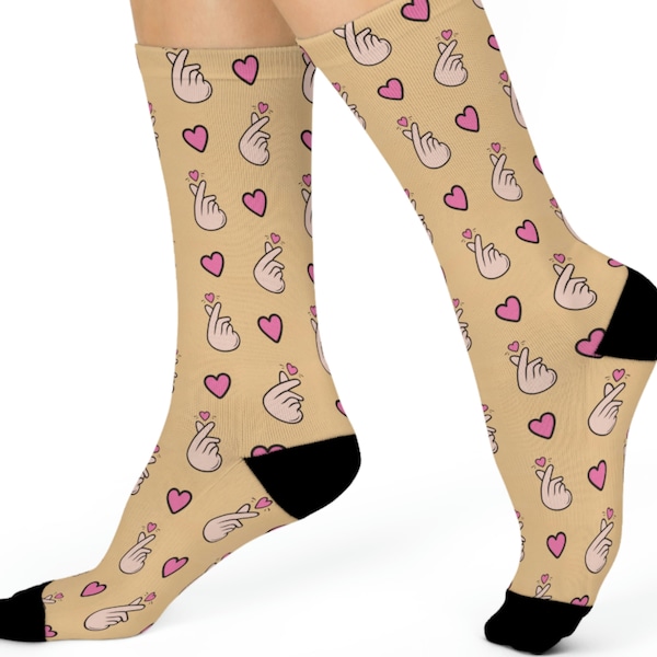 Korean Finger Heart Premium Socks | Fun Novelty Love Sock Gift for Kpop Fan, Valentine's Day, Best Friend