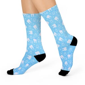 Teeth Pattern Socks | Clean Pearly Whites Design Pattern Crew Sock, Cool Gift for Dental Professionals and Students