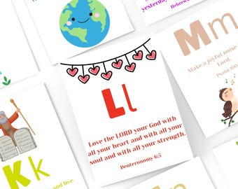 Scripture flash cards for kids in alphabetical order, ABC bible verse flash cards, Bible memory verse cards, Kids gift set, ABC flash cards