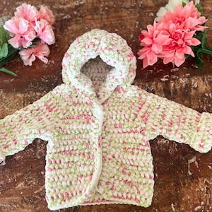 Baby crochet sweater for 0-3 months button-up pink sweater Baby gift for Baby Shower Handmade baby sweater for girls Baby crochet hoodie