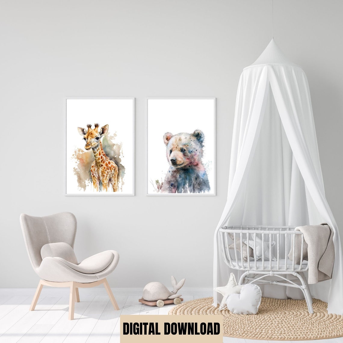 Baby Animal Wall Art Set Digital Prints Safari Nursery Art Nursery Wall