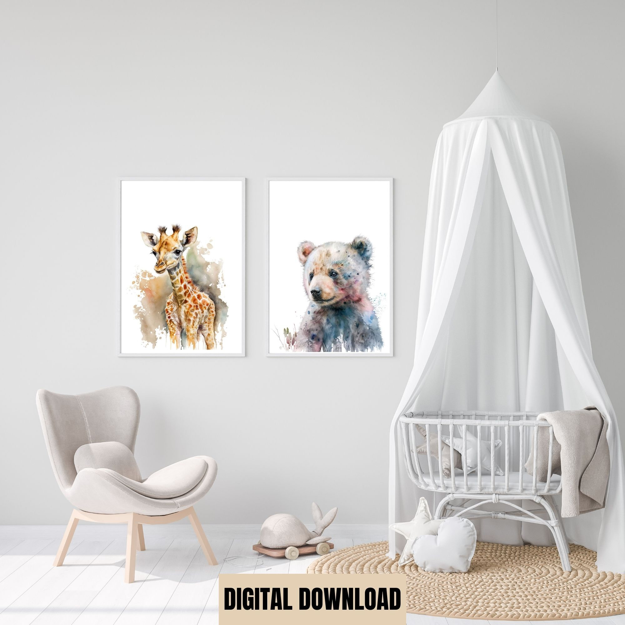Baby Animal Wall Art Set Digital Prints Safari Nursery Art Nursery Wall ...