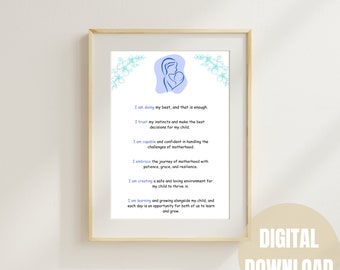 New mom gift Postpartum affirmations Self love affirmations Positive Affirmations wall art Digital prints New mom positive affirmations