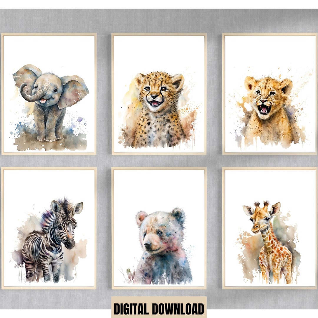 Baby Animal Wall Art Set Digital Prints Safari Nursery Art Nursery Wall