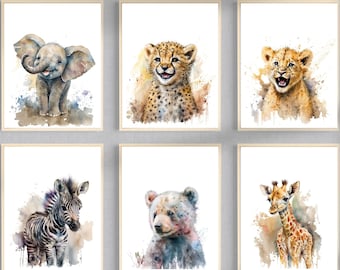 Baby animal wall art set Digital prints Safari Nursery art Nursery wall decor baby animals nursery decor baby animal prints Baby shower gift