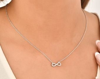 14K White Gold Infinity Symbol Necklace with Diamond Setting