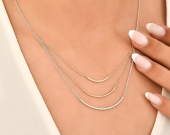 14K Gold Necklace With Diamond setting. White Gold, Rose Gold and Gold colors.